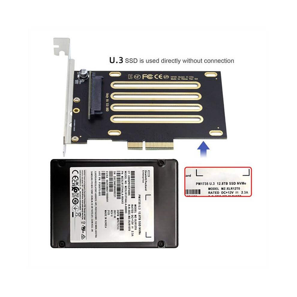 NVMe PCIe SSD U.3 U3 Kit SFF-8639 to PCI-E 4.0 X4 Host Adapter for Motherboard PM1735