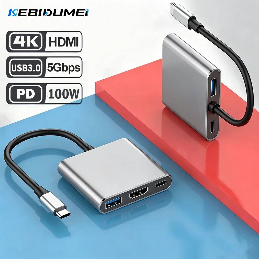 KEBIDUMEI USB 3.0 Hub For Switch Dock Type C to HDMI USB3.0 5Gbps PD100W Docking Station USB Splitter for PC Laptop MacBook Pro