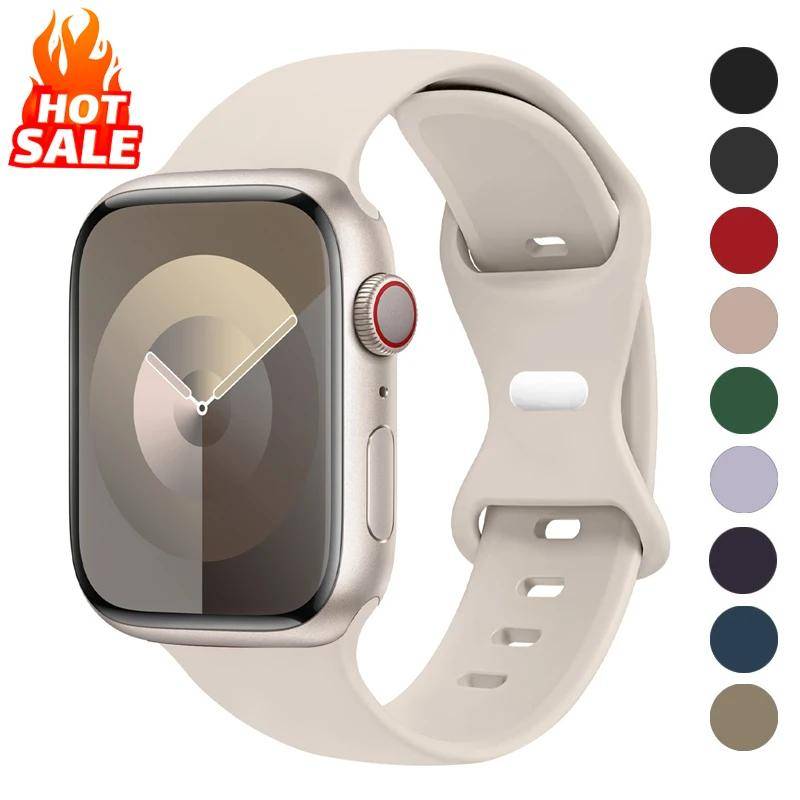 Silikonarmband för Apple Watch Band 44mm 45mm 41mm 40mm 49mm 42mm 38mm 46MM Sportarmband iWatch Series Ultra 2 SE 10 9 8 7 6 5 black