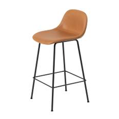 Muuto - Fiber Bar Stool W. Backrest Tube Base 65 cm Refine Leather Cognac/Black - Barstolar - Iskos-Berlin - Brun - Metall/Syntetiskt