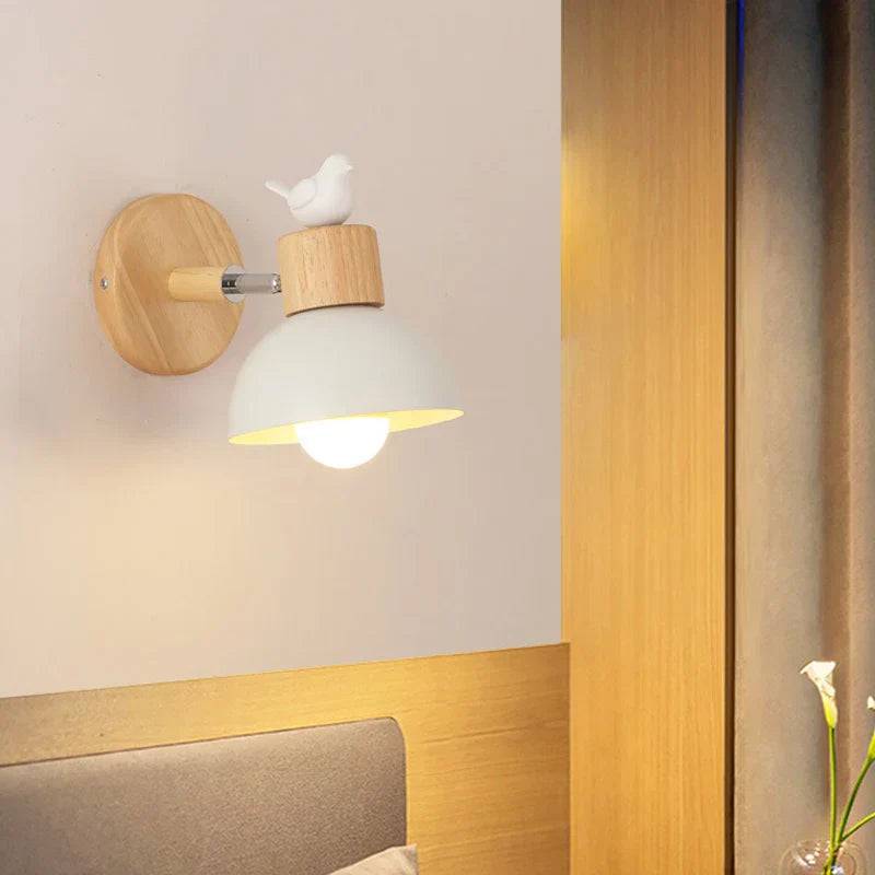 NordicWood - Trendy Trä LED Väggbelysning - B Vit / Med Glödlampa