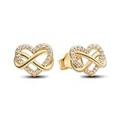 Pandora Moments Funkelnde Unendlichkeits-Herz Ohrstecker aus Sterling Silber mit vergoldeter Metalllegierung und Zirkonia, 262667C01