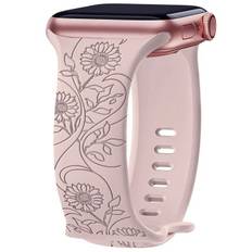 Bracelet pour Apple Watch Series 10 9 8 SE 7 6 5 4 3 2 1 Ultra 1/2, 42mm-44mm-45mm-46mm-49mm Silicone Motif Tournesol Rose