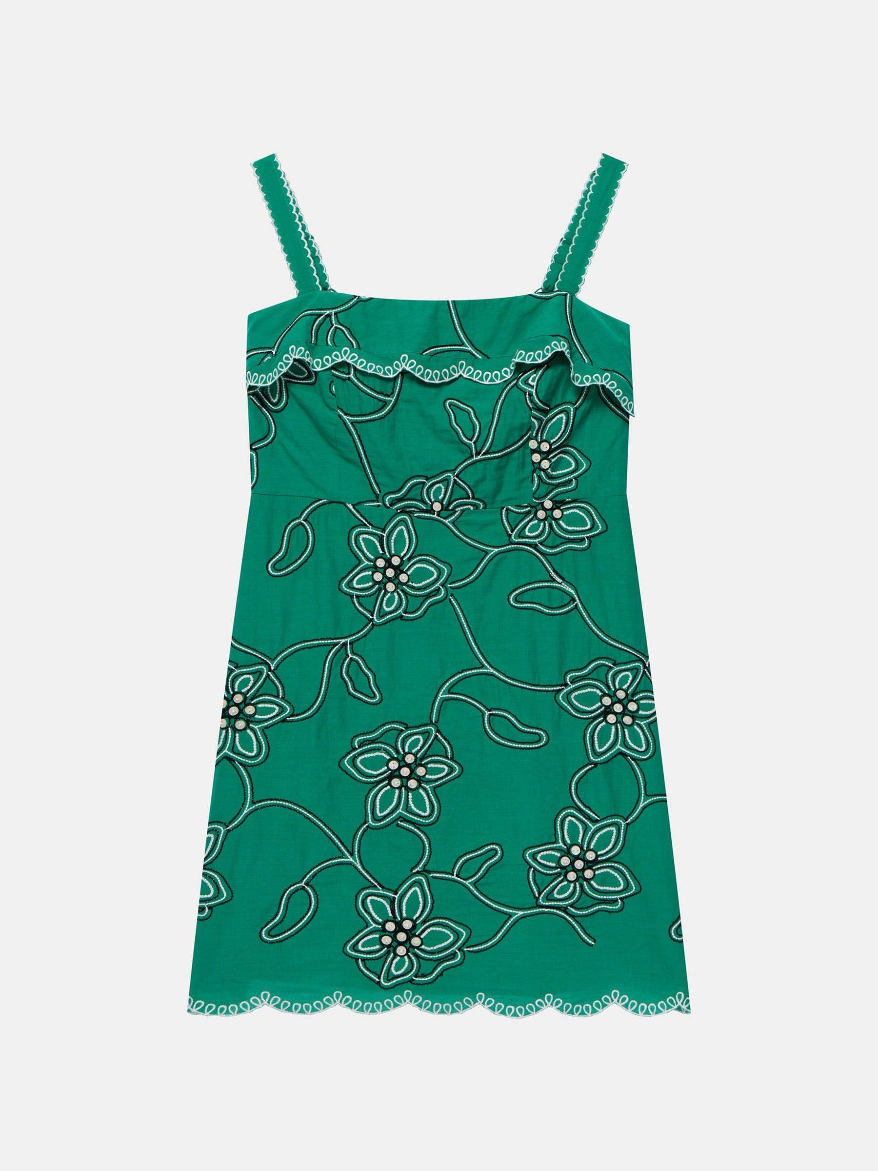Mint Velvet Mint Velvet Green Cotton Floral Embroidered Mini Dress - EU 38 (UK 10)