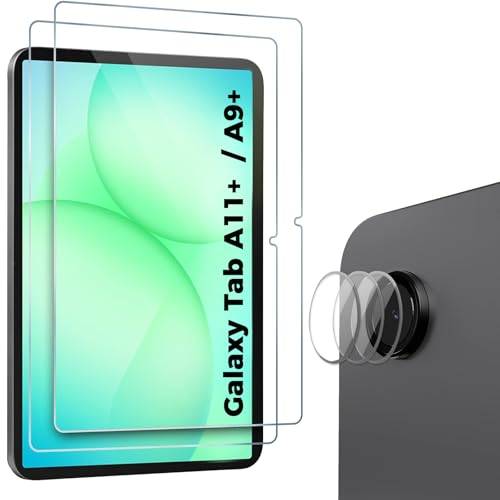 ProCase 2-pack skärmskydd för Galaxy Tab A11 Plus 2025/Galaxy Tab A9 Plus 2023 + 3 kameralinsskydd, 9H hårdhet HD klart härdat glas filmskydd skärmskydd för Tab A11+/A9+ 5G 11 tum