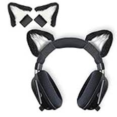 otuiaim Kitty Ears dekorativ för hörlurar, universell cosplaydekoration kompatibel med HypreX Cloud/Cloud II/Cloud Flight/Logi G, etc, installation med justerbara fästremmar, svart