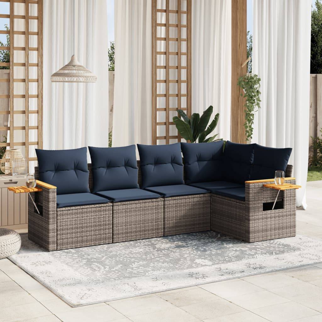 Sofasæt Til Haven 5 Dele Med Hynder Polyrattan - Grå / Uden bord