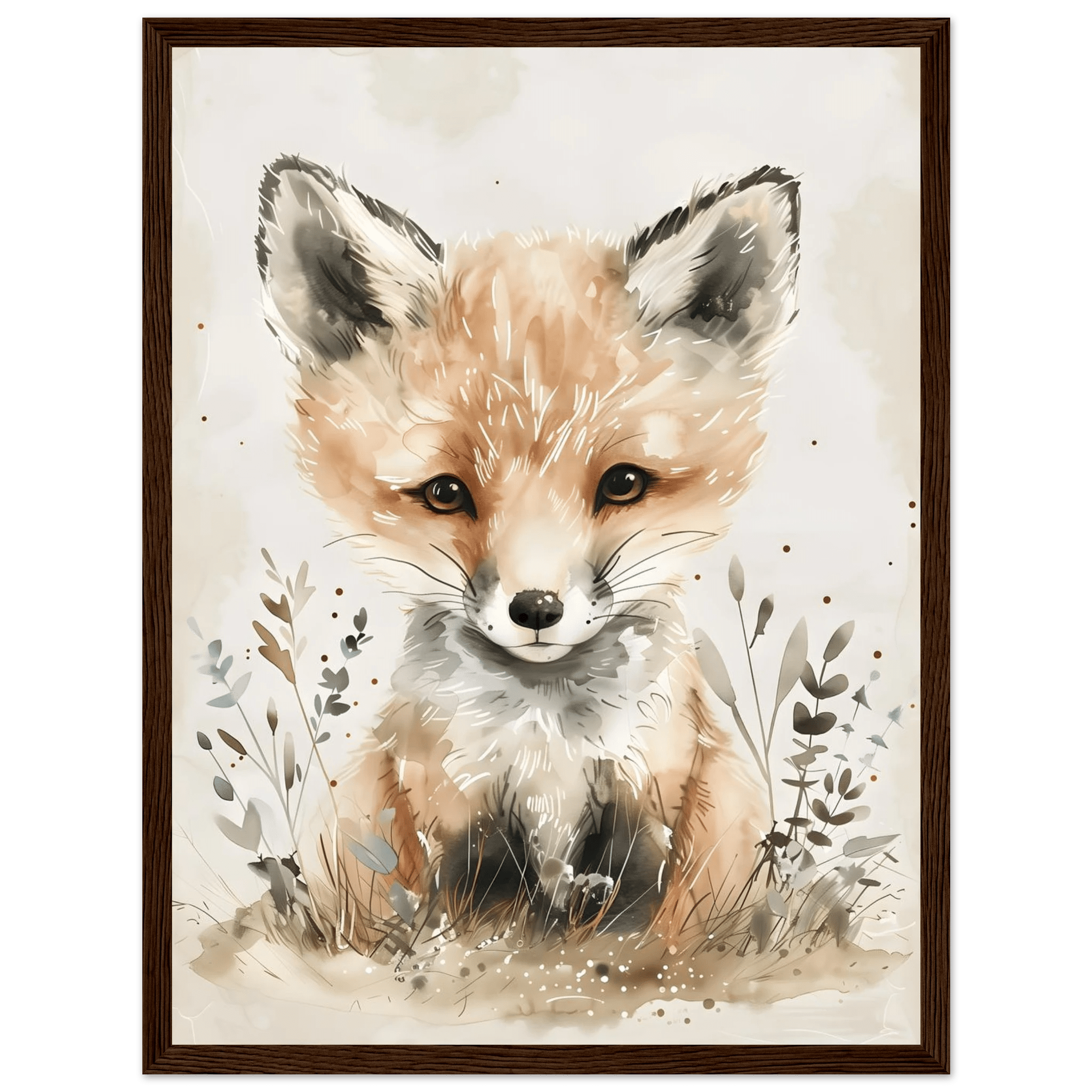 Rävposter-30x40 cm / 12x16″ / Med ram / Mörkt trä
