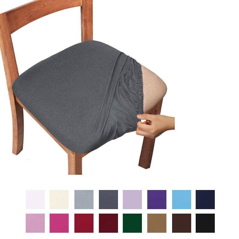 Mjuk Spandex Matsals Klädd Dyna Solid Stol Sätesöverdrag Avtagbara överdrag med tvättbart möbelskydd ljus lila färg