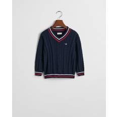 GANT Barn Kids Striped V-ringad kabelstickad tröja (92)