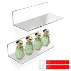 Efuturetime® 2 st vägghyllor transparent akryl, 23 x 9,5 cm, flytande vägghyllor, svävande hylla utan borrning med 4 kabelklämmor, displayhylla vägg, minihylla för kontor, badrum, kök, sovrum