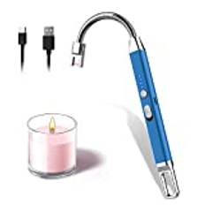 Ljusbåge tändare, Rouclo USB-tändare uppladdningsbar elektrisk tändare stavtändare vindtät flamlös ljuständare elektronisk tändare för stearinljus, gasspis (blå)