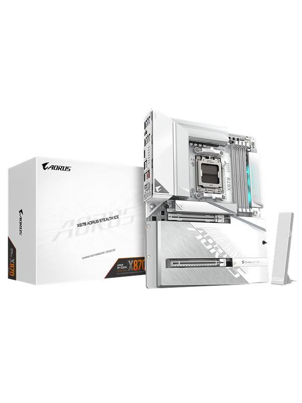 GIGABYTE X870 AORUS STEALTH ICE Moderkort - AMD X870 - AMD AM5 socket - DDR5 RAM - ATX