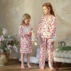 Flicka vävt blommönster Spets långärmad Maxi Nattlinne, bekväma Loungewear - Multifärgad (6Y,7Y,4Y,5Y)