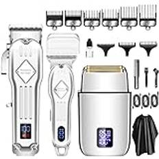 LCD Digital Frisör 2024 Ny Hårklippare Skäggtrimmer for män Sladdlös Uppladdningsbar Frisör Grooming Kit T Blade Cutting Kit for Hårklippning /960 (Color : Silver 3 Pcs)