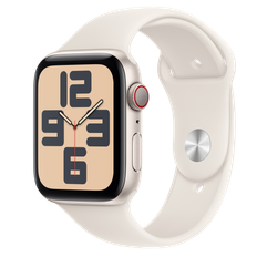 Apple Watch SE (GPS + Cellular) • 44 mm aluminiumboett stjärnglans • Sportband stjärnglans – S/M