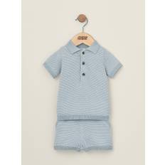 Mamas & Papas Mamas & Papas Blue Knitted 100% Cotton Polo & Shorts Set