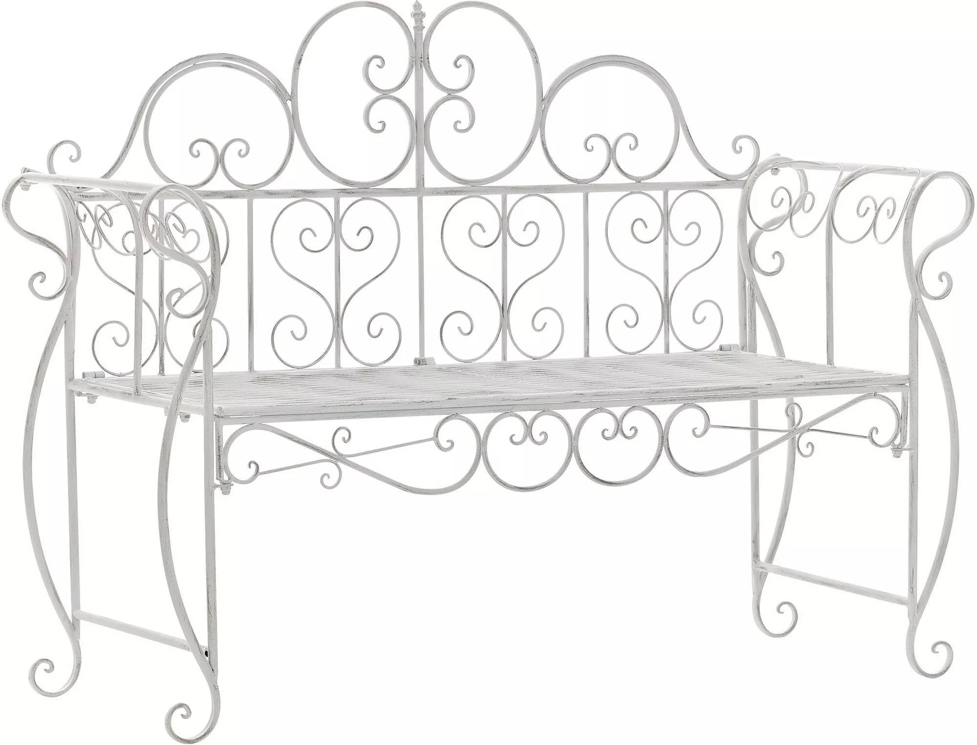 Minna Art Nouveau-stil metal havebænk, 3-personers, antik hvid