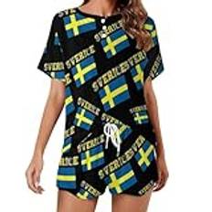 Sverige Sverige Sverige flagga dam kortärmad 2-delat pyjamasset, vardagskläder toppar och shorts, Stil, M