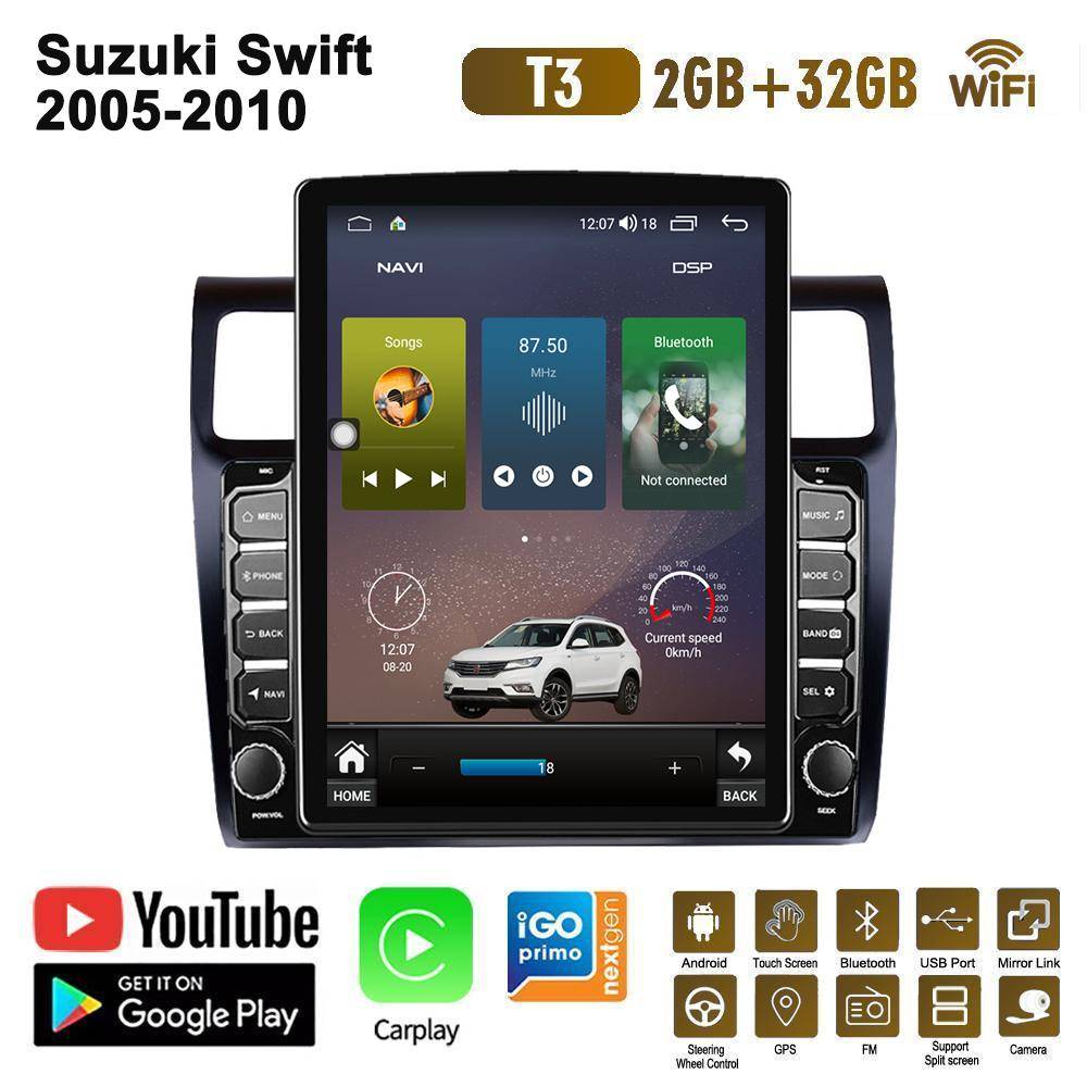 9,7 tums bilradio för Suzuki Swift 2005-2010 Android 2 DIN Tesla vertikal skärm Carplay Auto radio multimediaspelare 2+32 GB