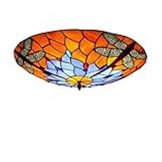 Tiffany Style Dragonfly taklampa，LED målat glasartat taklampa，Retrodekoration Infällda armaturer ljus för sovrum/vardagsrum (Färg: 40CM)