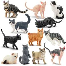 EYSCOTA 12PCS Katze Figurensatz, realistische Kätzchen Spielzeug, Katze Kuchen Topper Weihnachten Geburtstag Geschenk für Kinder Kleinkinder