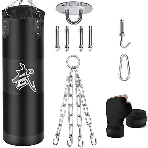 ZERUIDM Boxningssäck i set, robust, ofylld, hängande boxningssäck för vuxna och barn, slagpåse med boxningsbandage, takkrok och kedja, för kickboxning och kampsport, thaiboxning, MMA och mer