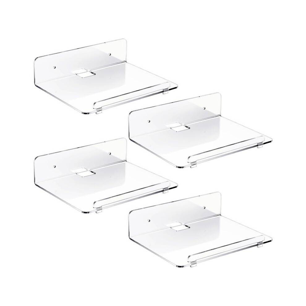 4 Acrylic Floating Wall Shelves Clear Hanging Bookshelf for Kids with Removable Lip and Cable Hole Hang Wall Display