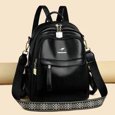 Multifunction Backpack Women Soft PU Leather Backpack Large Capacity School Bags For Girls New Fashion Female Bagpack - Black