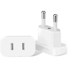 2-pak Europæisk Rejseadapter - USA til Europa Stikkontakt Vægadapter Konverter US til EU Schuko Stik 4,8 mm 4,0 mm 2-polet Tæt til Sydkorea