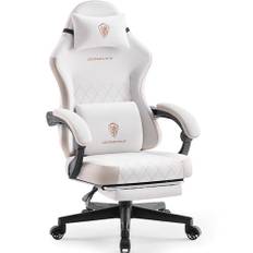 Dowinx Gaming stoltyg med vårkudde, massage ländryggsstöd kontorsstol med fotstöd för vuxna, ergonomisk gamingfåtölj stor och hög för Office Gaming 135 kg, beige