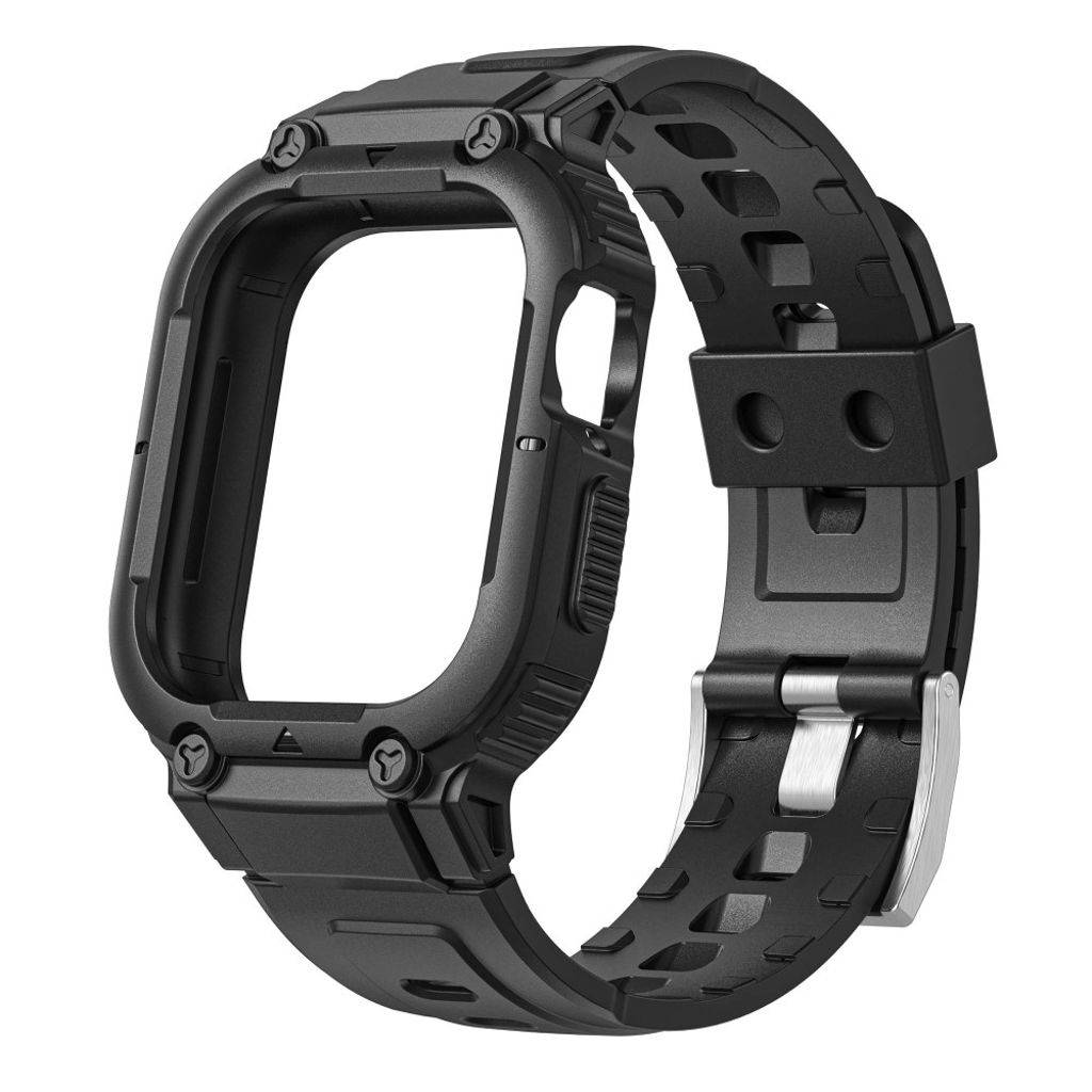 Apple Watch 42/44/46/49mm Klockarmband Silikon med Skal - Svart