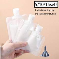 5/10/15 sets Resepåfyllningsbar plattpåse, Dispenserväska för flytande shampoo, kosmetisk återfyllbar plattpåse Reseflaskor set 1,01 oz/1,69 oz/3,38 o - Genomskinlig (Multi-size)
