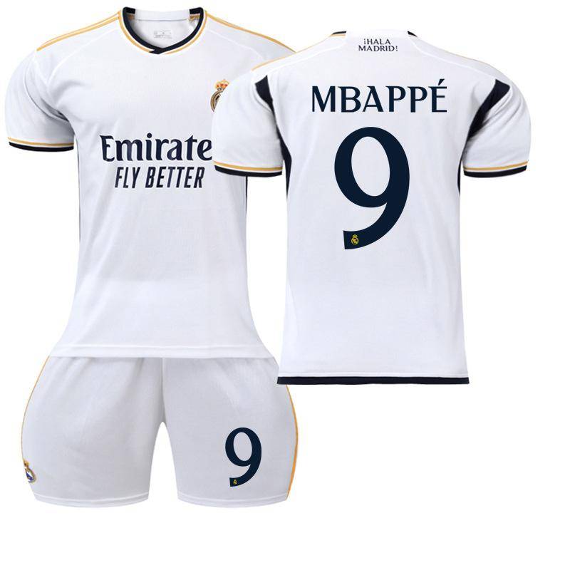 2023-24 Real Madrid hemmatröja #9 Mbappe #5 Bellingham #7 Vinicius, supporterversion Fotbollströjor