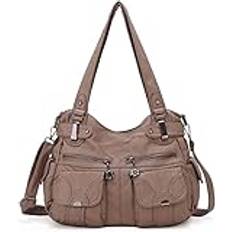 FANDARE Stor Axelväska Dam Vintage Skolväska Vattentät PU-Läder Plånbok för Shopper Resor Arbetsväska Kurirväskor, Kaki, L