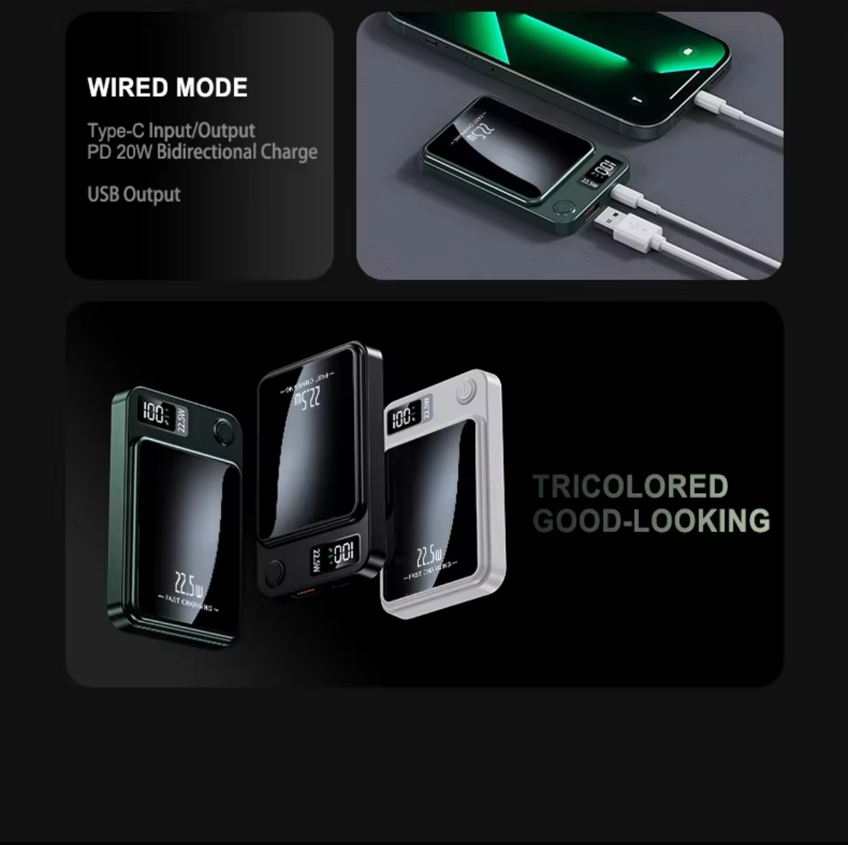 Mobile Magnetic Charging Battery Wireless Fast Charger Station 10000Mah Outdoor Travel Power Bank for iPhone Huawei Samsung