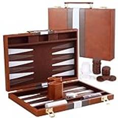 Backgammon Set, Backgammon resa, 15 tums Backgammon trä, Backgammon fodral, Backgammon stenar, brädspel vuxna, bärbara brädspel, reseschack med högkvalitativt läderfodral