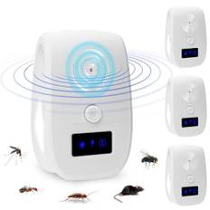 Ultraljud gnagare insektsbekämpningsmedel, 4-pack ultraljud myggavvisande möss och råttor, elektronisk inomhus repellent för mus, myggor, spindlar, kackerlackor, myror