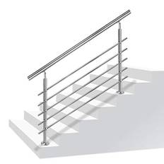 Aufun Trappräcke rostfritt stål ledstång räcke för trappor, inomhus och utomhus, balkong, räckvidd, silver, längd: 150 cm, med 5 tvärstag