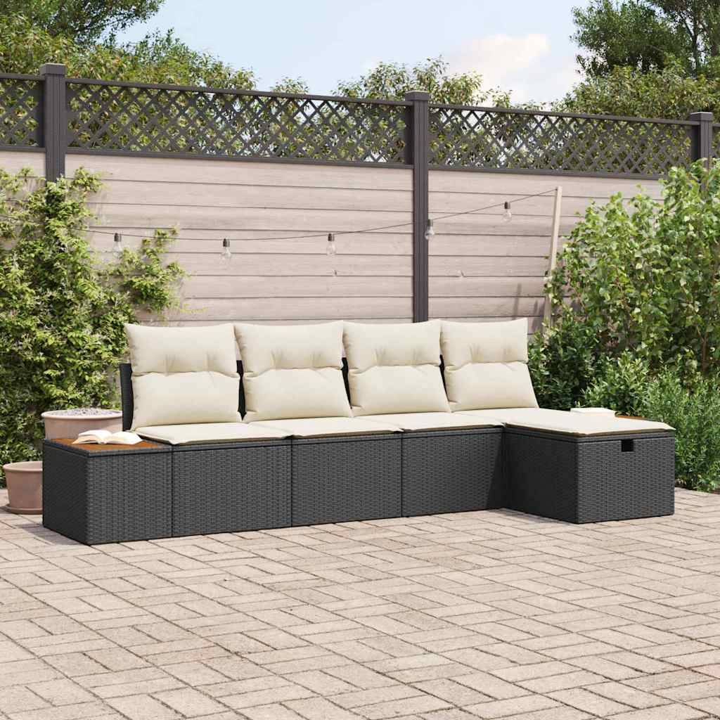 vidaXL Havesofa Sæt 5 stk. Sort polyrattan