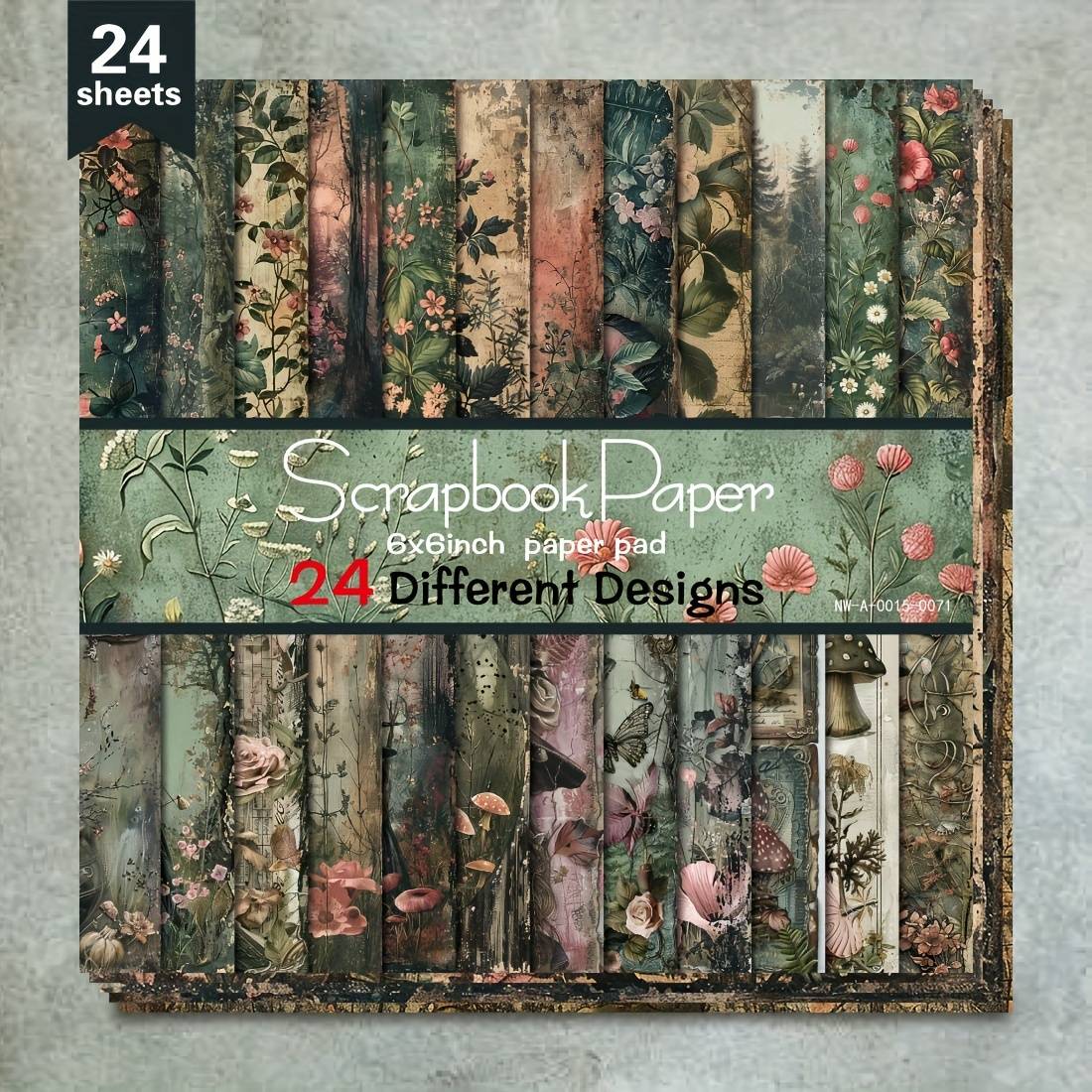 A Set Of 24 Sheets Of 6" X 6" Vintage Floral Forest Paper Featuring 24 , Perfect For Scrapbooking, Aesthetic Gift Wrapping, And Decorative Paper Crafting