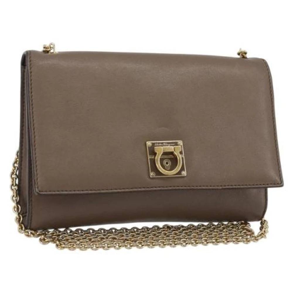 Salvatore Ferragamo Pre-owned Pre-owned Læder Skuldertaske - Vintage - Dame - Brun - ONE SIZE - Uld
