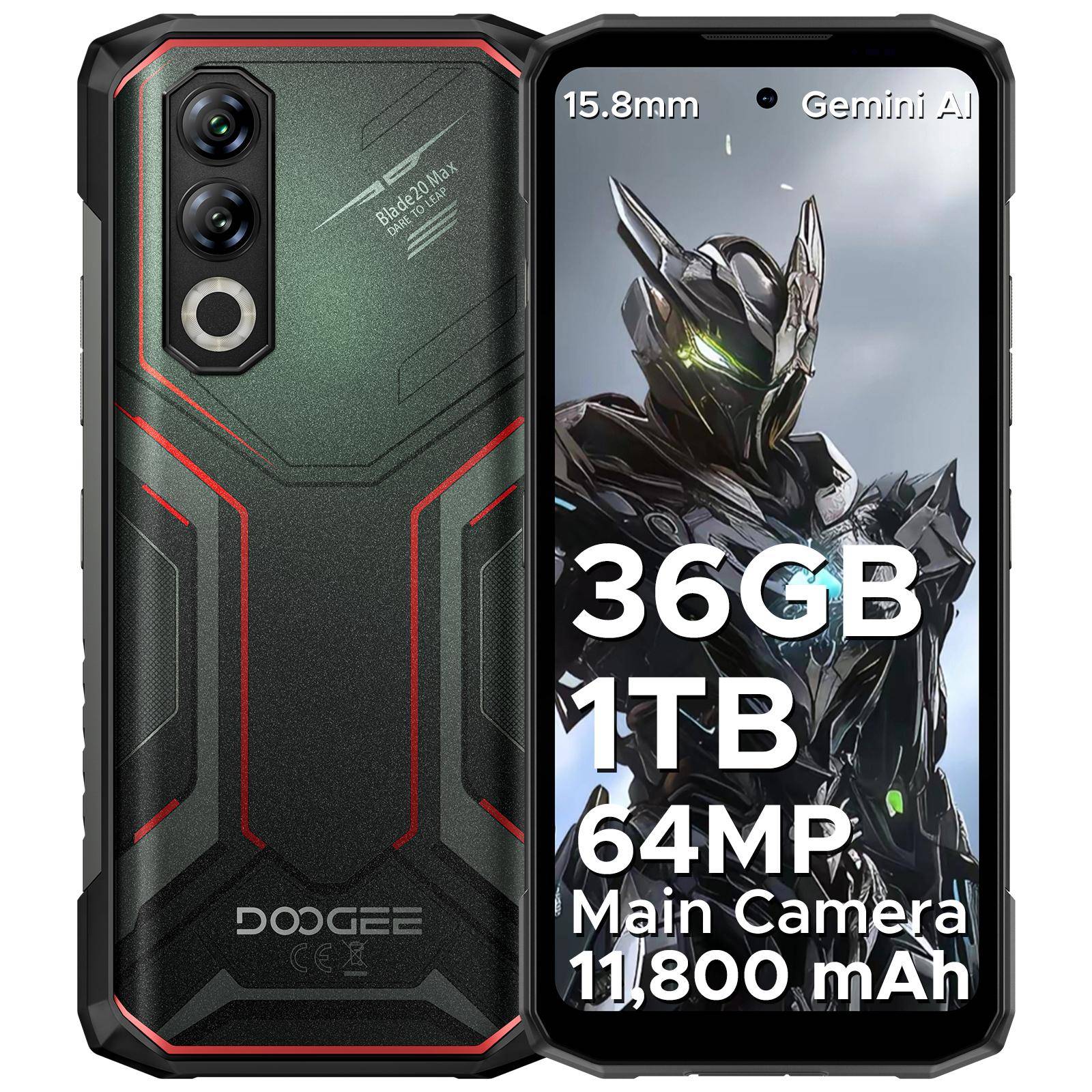 DOOGEE Blade 20 Max Android 15 Tålig Smartphone, 36GB + 1TB ROM/TF 2TB, 11800mAh/33W, 6.6tum 120Hz+64MP, 3 kortplatser/4G SIM/NFC/GPS/Ansiktsigenkänning