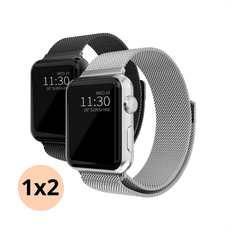 Apple Watch 45mm Series 8 Sæt Armbånd Milanese Loop sort & sølv