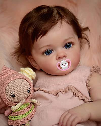 MineeQu 24 tum 60 cm verklighetstrogen enorm babystorlek Silikon Vinyl Reborn Baby Dolls Presentset med mjuk beröring viktad kropp Nyfödda små prinsessor tjejdockor ser riktiga ut, för alltid din älskling