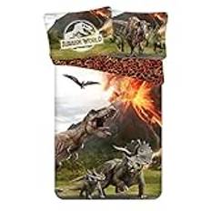 Set med 2 stycken bäddset påslakan barn vändbara sängkläder 135 x 200 80 x 80 bomull – barnsängkläder för flickor och pojkar – Öko-Tex Standard 100 tysk standardstorlek T-rex dinosaurie (Jurassic)