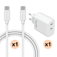 Premiumoplader Sony Xperia 10 VI - 2 meter kabel og Dual vægoplader USB-C 35W - Smartline