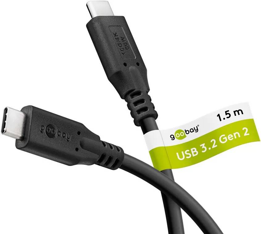 Goobay USB-C -kabel, USB 3.2, 60 W, 10 Gbit/s, Power Delivery, 1,5 m
