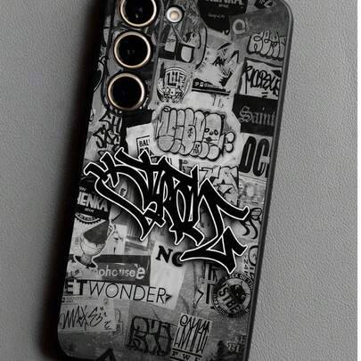1 st kreativt graffitiskal till mobiltelefon, skyddande fodral i svart mjuk TPU, reptåligt och stötsäkert, kompatibelt med Honor, Galaxy A/S-serien, 6 (Multi-size)