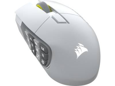 Corsair Scimitar Elite Wireless Gaming Mouse, 33000 dpi, USB/Bluetooth, 16 programmerbara knappar, RGB - Vit